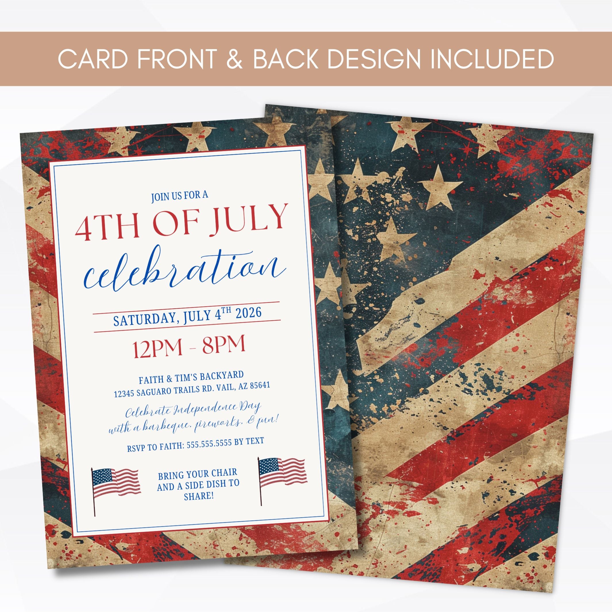 4th of July celebration invitation card with American flag design