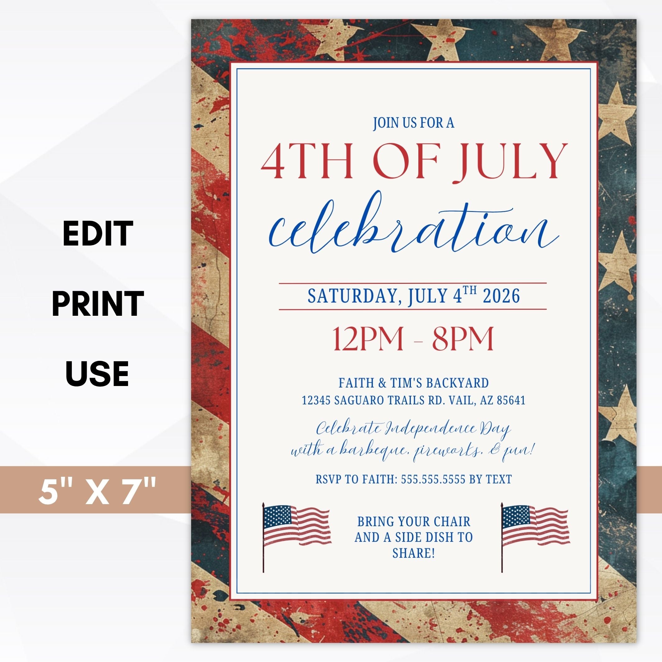 4th of July celebration invitation with American flag design