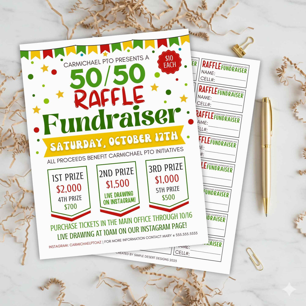 monsters 50/50 raffle Editable 50/50 Raffle Flyer Set