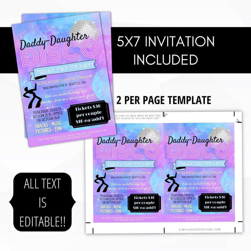 disco themed birthday invitation invite editable template digital download