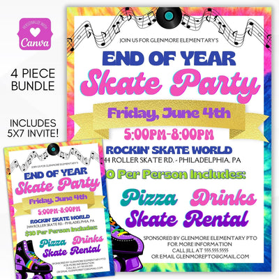 80's/90's SKATE DANCE PARTY FLYER INVITE SET