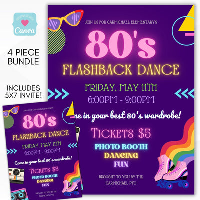 80's 90's skate dance party invitation