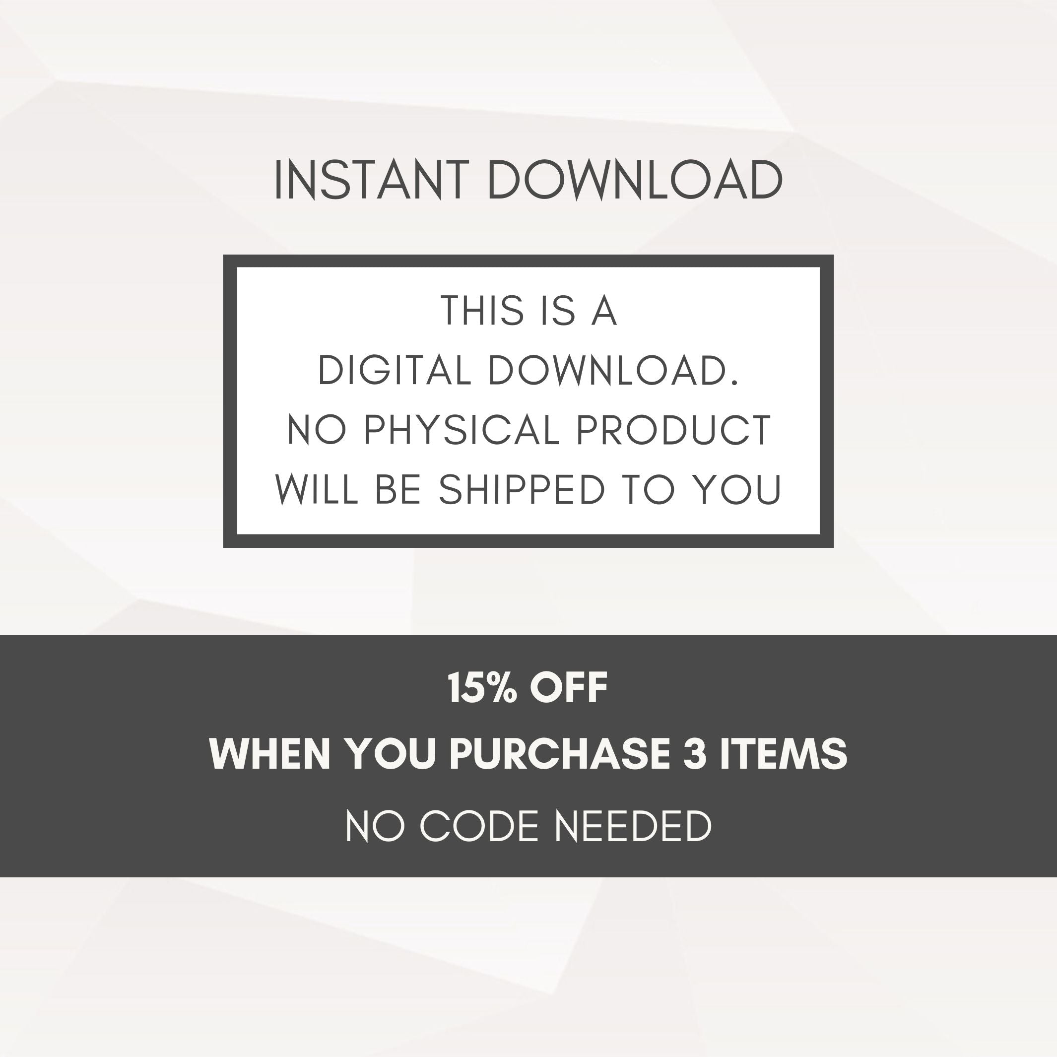 Image representing a digital download and no physical item will be shipped and discount available with the purchase of 3 items.