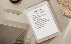 iPad displaying a weekly task list on a warm-toned desk, symbolizing organization and support for busy educators and event planners.