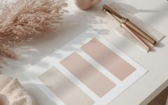 Neutral desert-inspired color palette swatches styled on a light workspace, reflecting the Simple Desert Designs aesthetic.