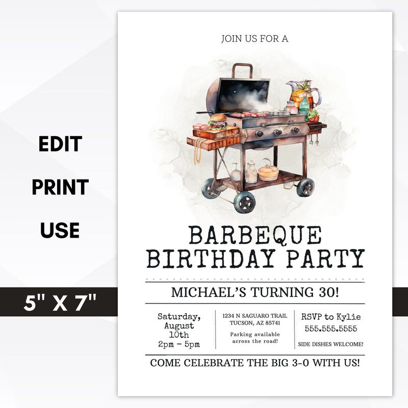 Modern Barbeque Birthday Party Invitation
