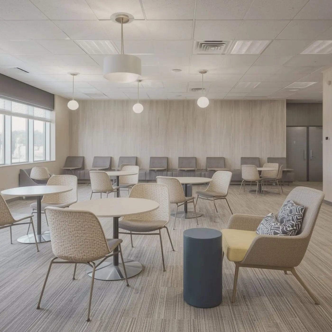 Modern teacher's lounge representing editable templates for teacher appreciation week designed for school PTOs, administrators, parents and churches.