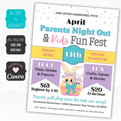 april parents night out invitation flyer