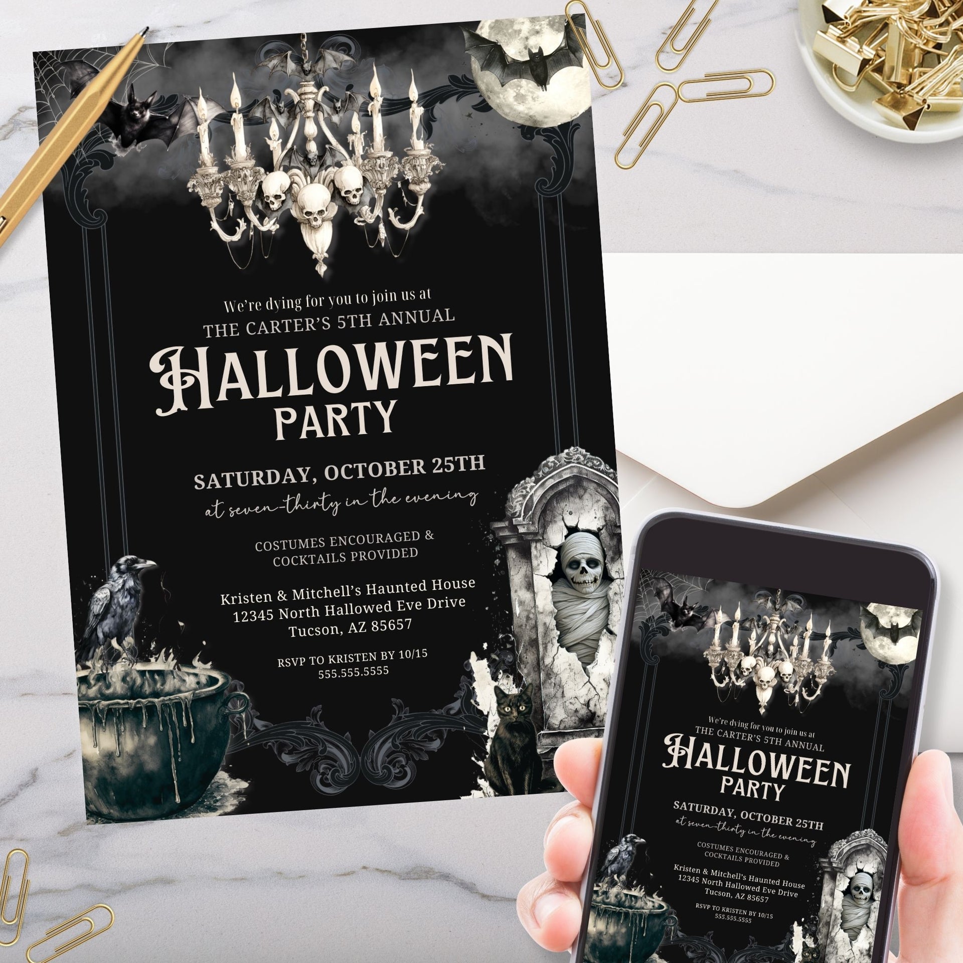 open lace back dress Halloween Invitation Kids Birthday Party Wizard Dracul main image 0