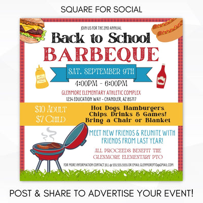 end of school, teacher appreciation week, staff appreciation barbeque bbq invite flyer