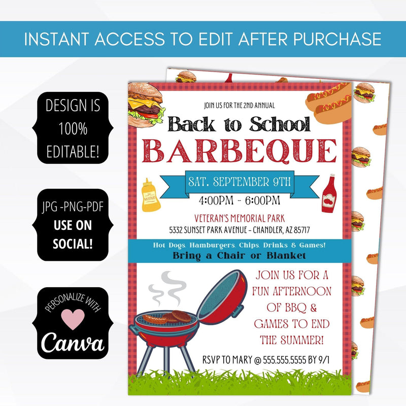 school pto, church, office, work, corporate bbq invitation template editable template digital download