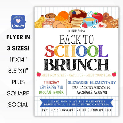 editable back to school teacher staff brunch invitation school pto pta ptc event meeting social