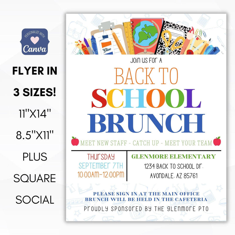 editable back to school teacher staff brunch invitation school pto pta ptc event meeting social