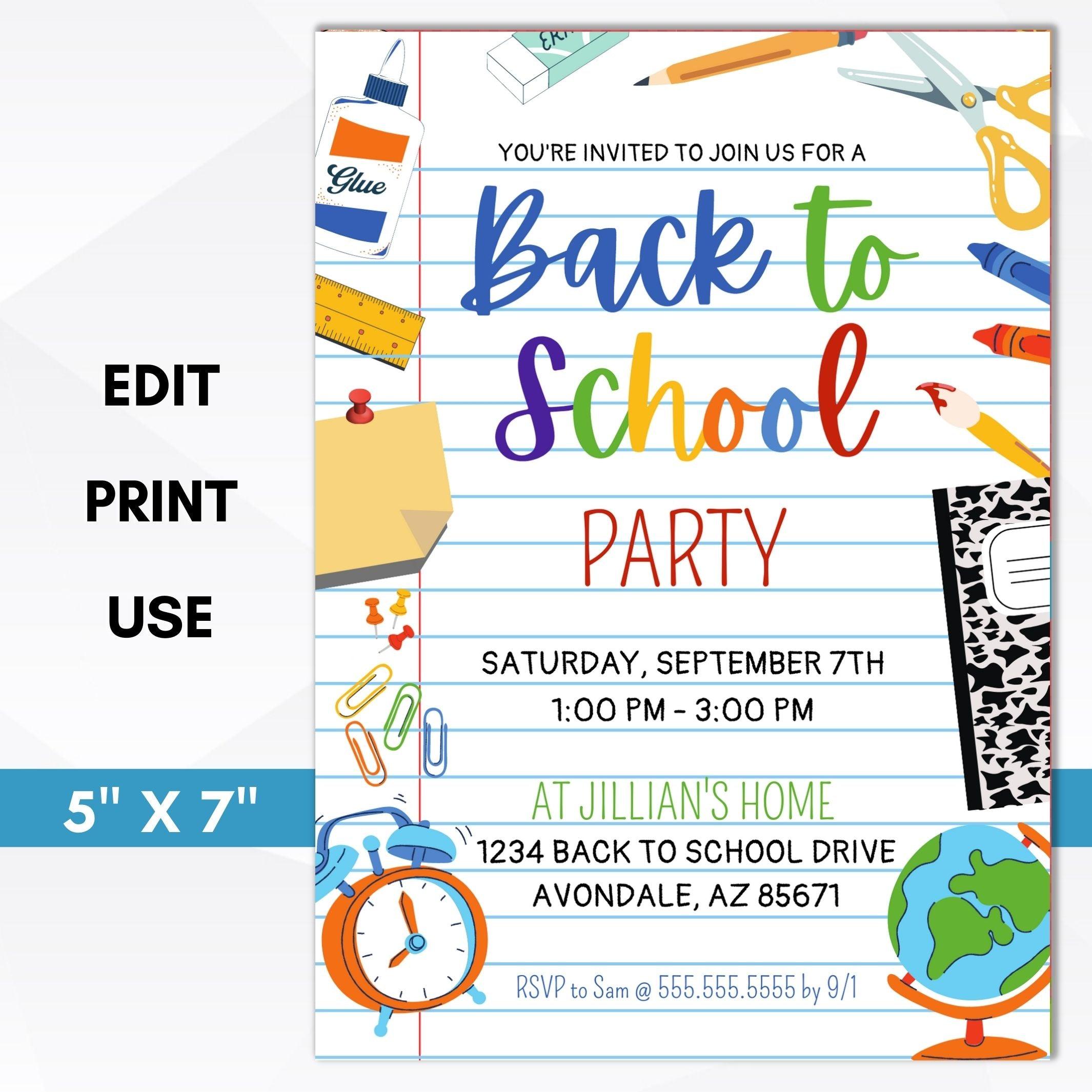 back to school teacher staff luncheon brunch party invitation editable template digital download