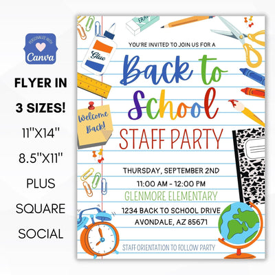 editable back to school teacher staff brunch invitation school pto pta ptc event meeting social