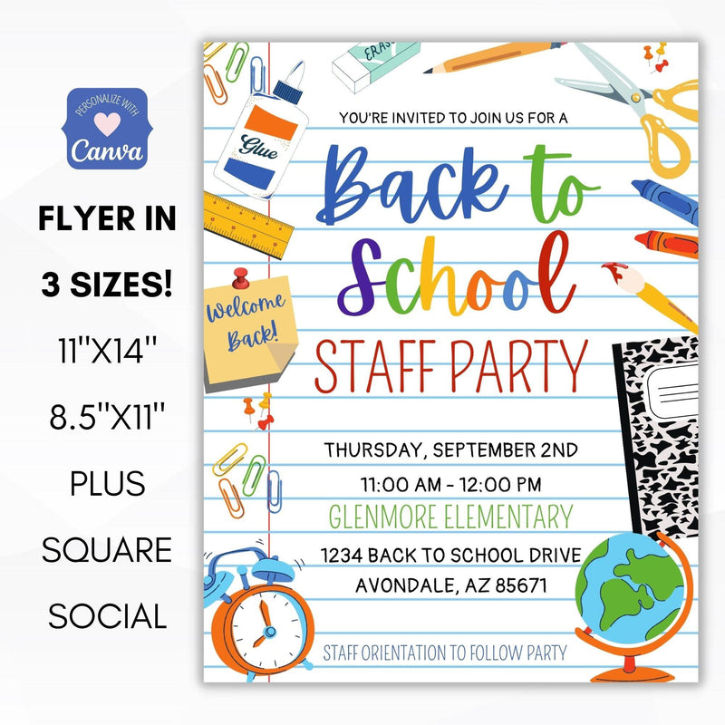 editable back to school teacher staff brunch invitation school pto pta ptc event meeting social