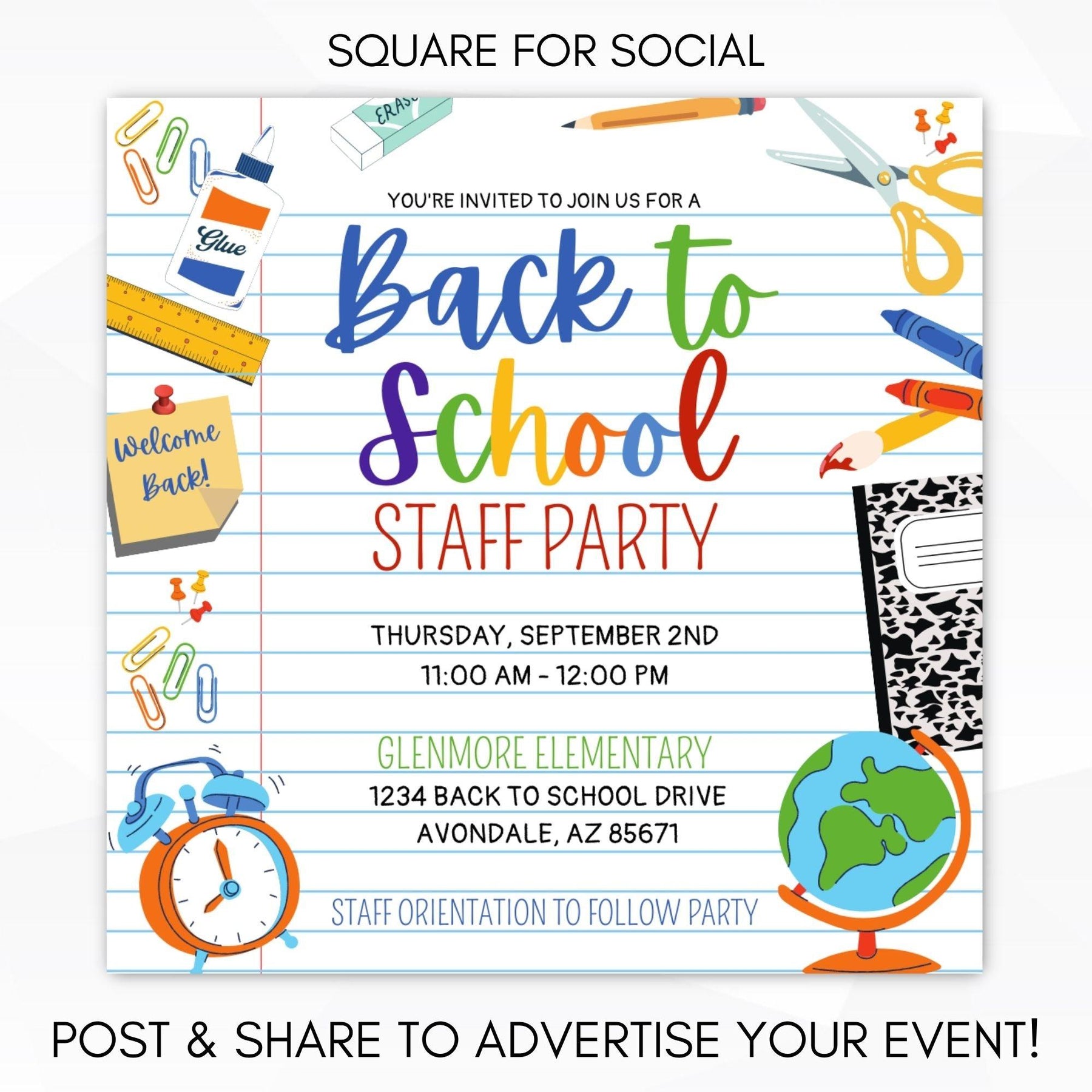 Back to School Staff Party Invite Flyer – Simple Desert Designs