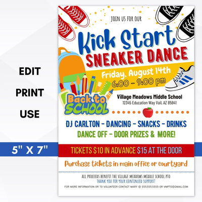 Back to School Sneaker Dance Party Invite