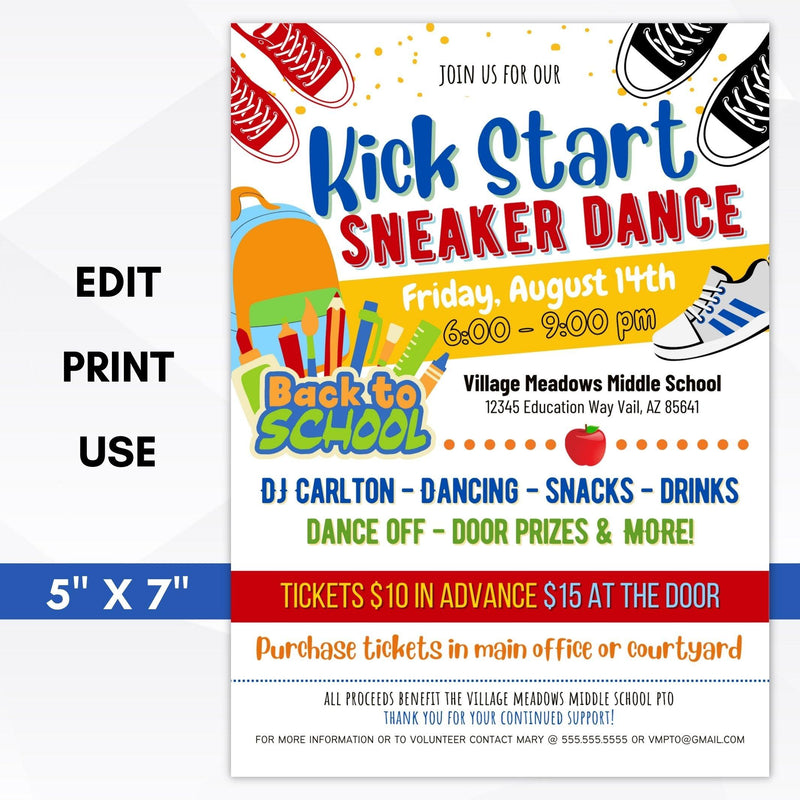 Back to School Sneaker Dance Party Invite