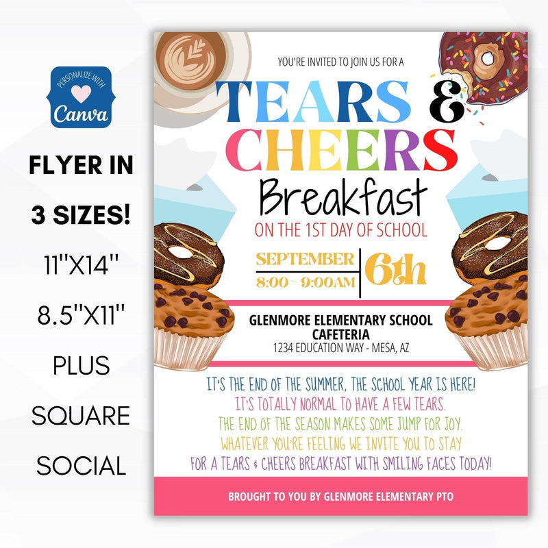 editable back to school tears and cheers breakfast parent engagement event for school pto pta ptc organizations