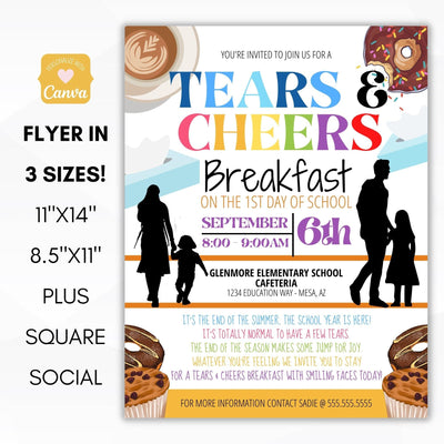 editable back to school tears and cheers breakfast parent engagement event for school pto pta ptc organizations