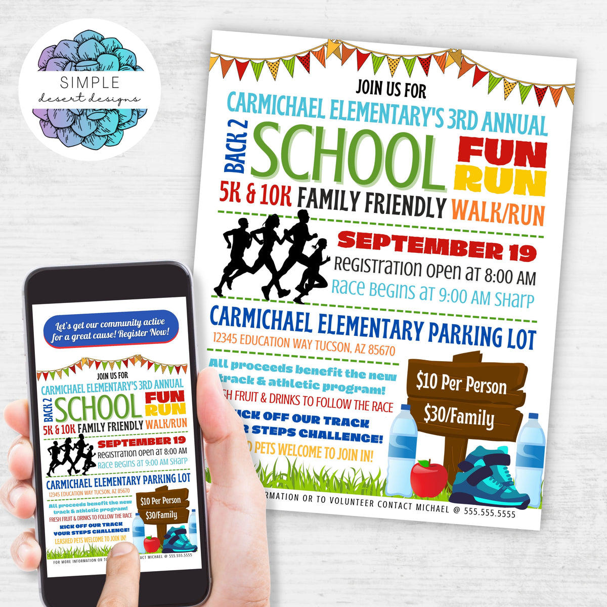 Fun Backr Back to School Fun Run Flyer Set - Simple Desert Designs