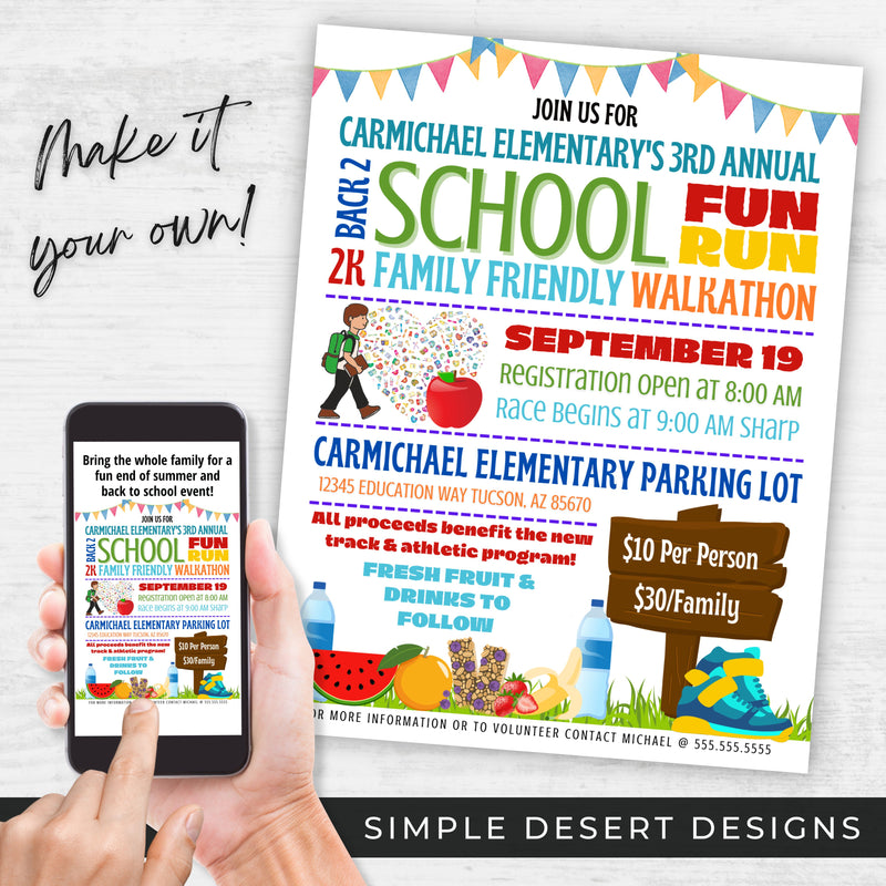 fun back to school event flyers for walkathon fundraising event