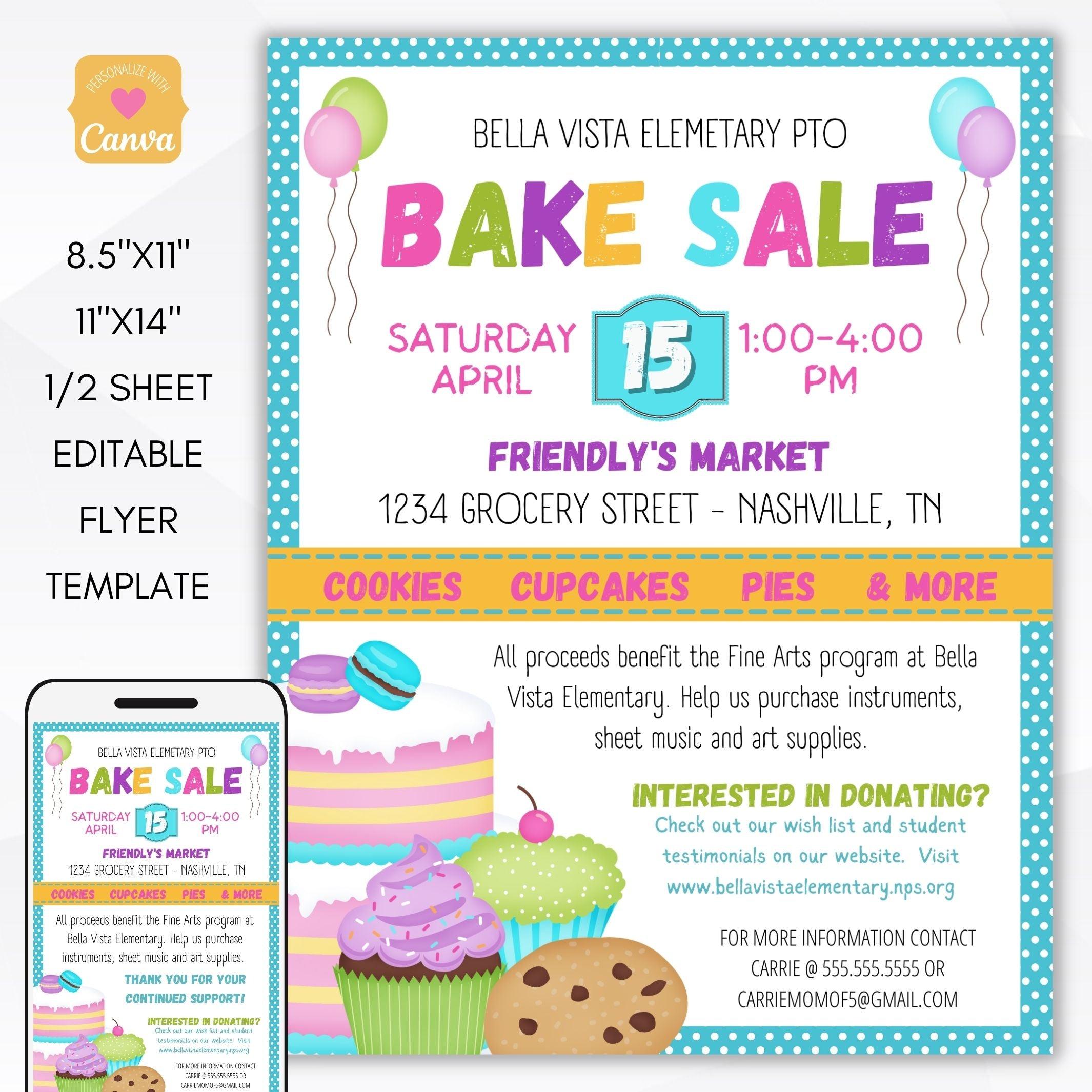 Colorful Bake Sale Fundraiser Flyers Set – Simple Desert Designs