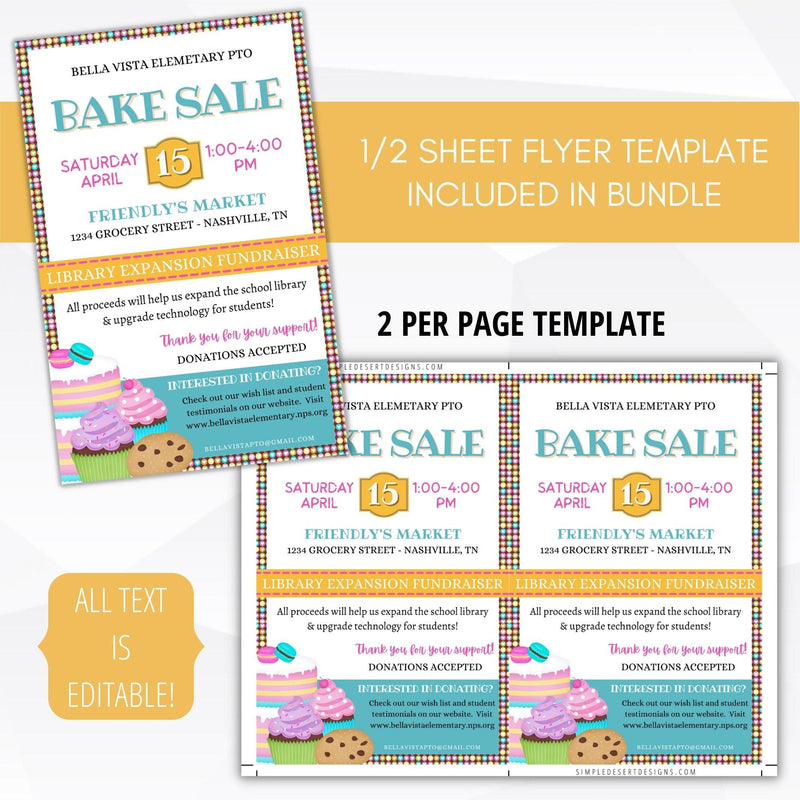 school pto pta ptc bake sale flyer poster sign set charity fundraiser