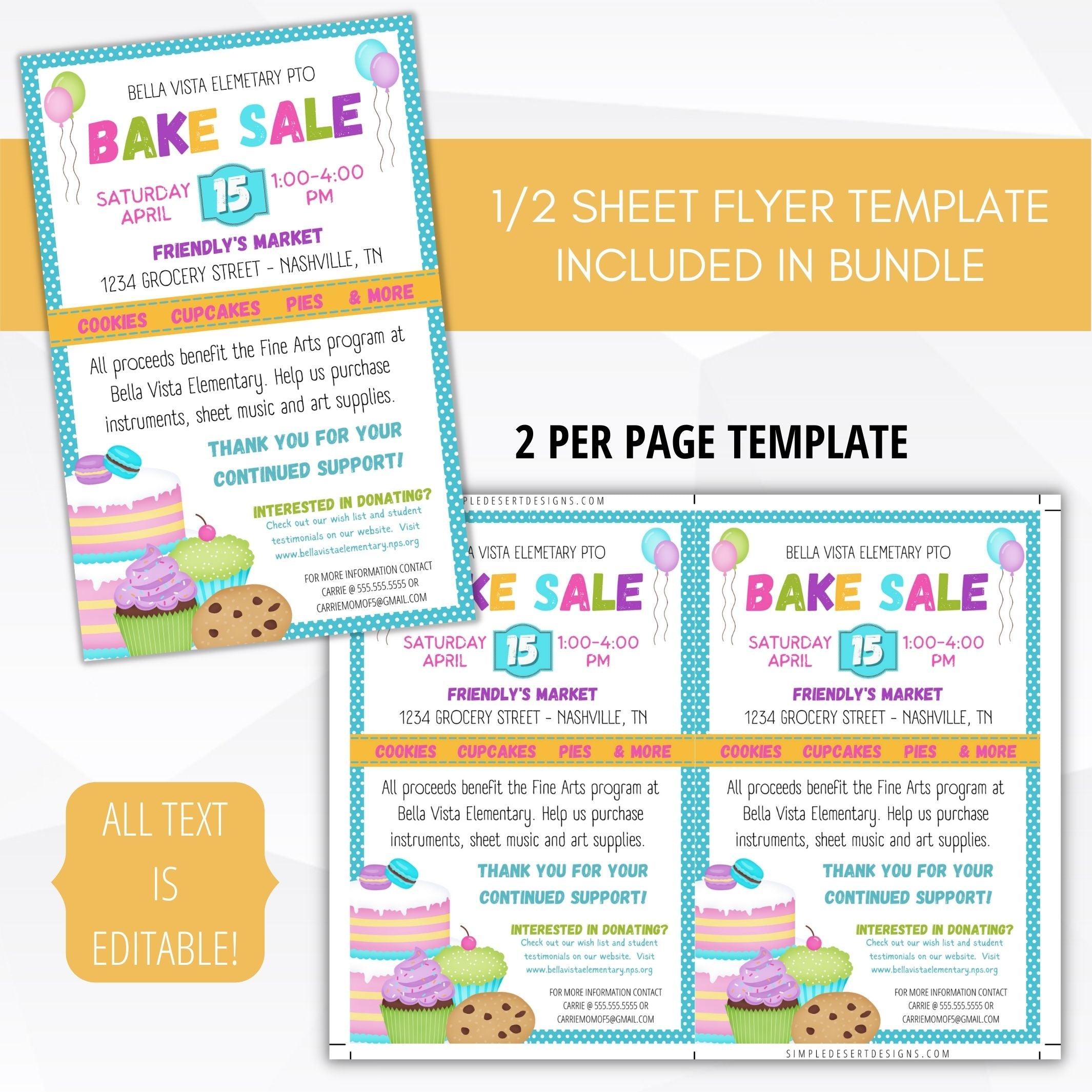 school pto pta ptc bake sale flyer poster sign set charity fundraiser