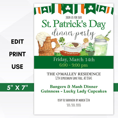 st patricks day bangers and mash party invitation
