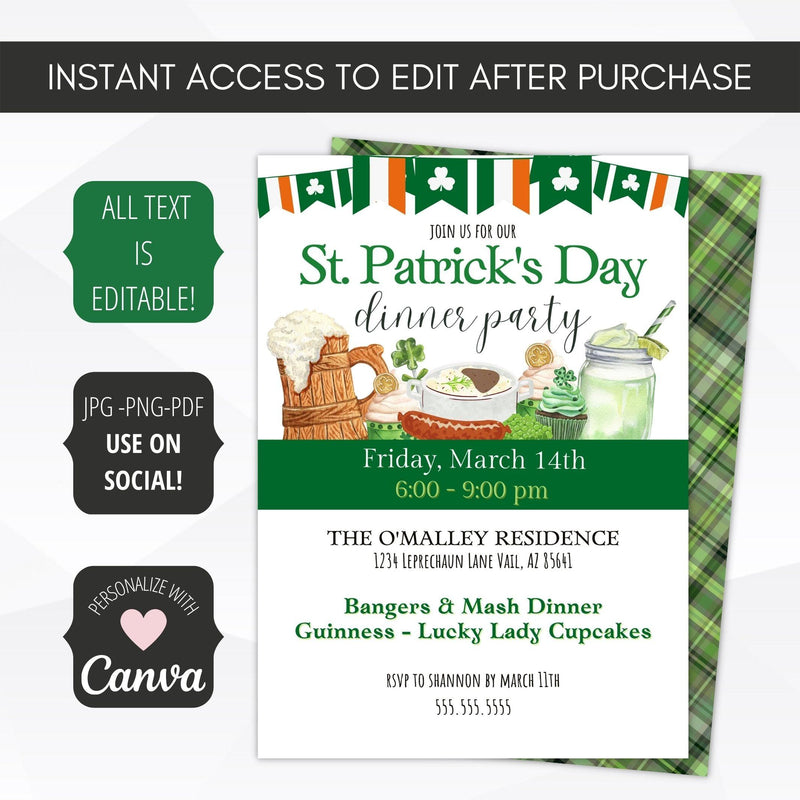 st patricks day dinner party invitation