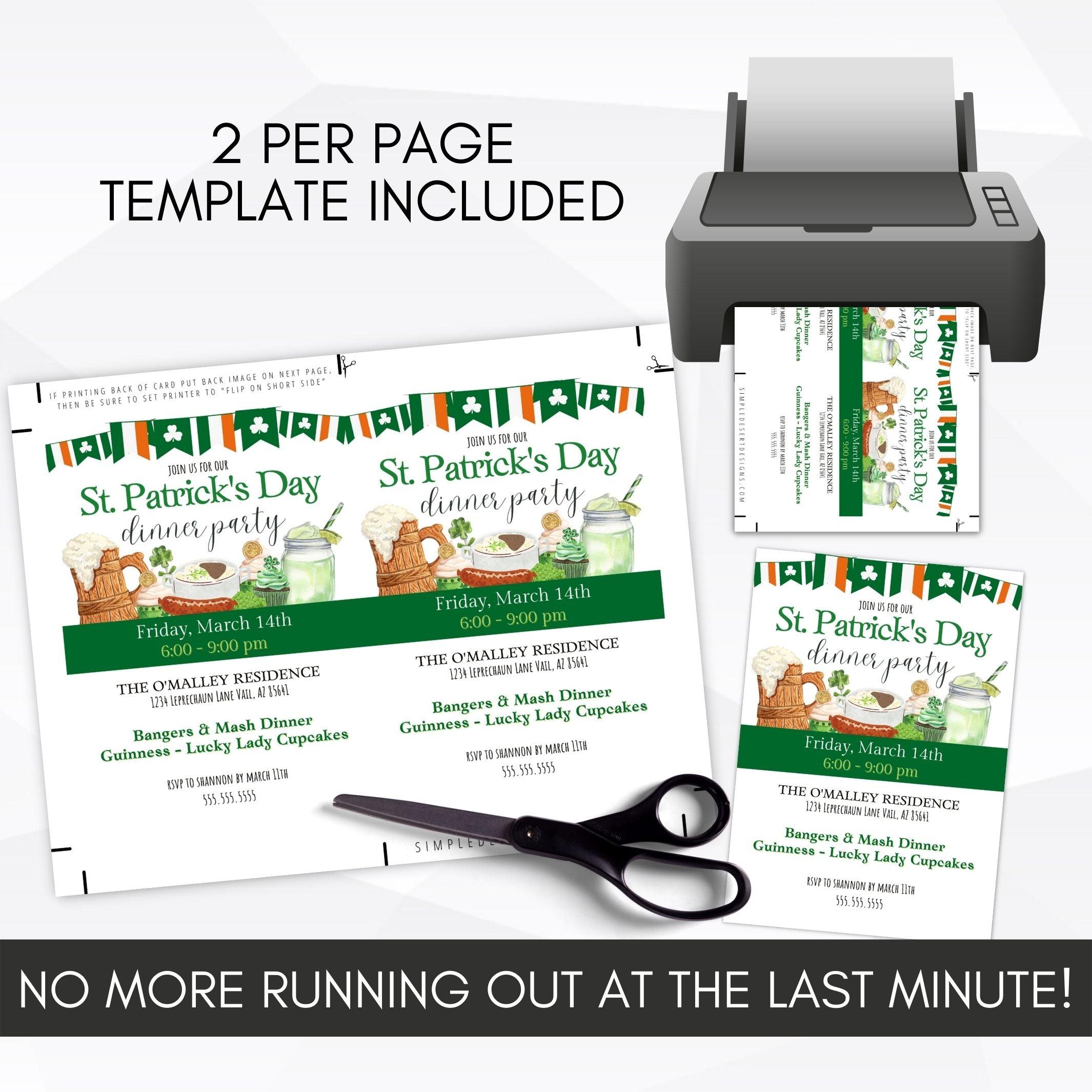 adult st pattys day dinner party invite