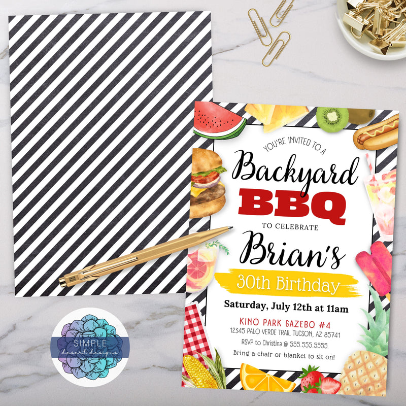 personalized barbeque birthday party invitation for any age or milestone birthday party