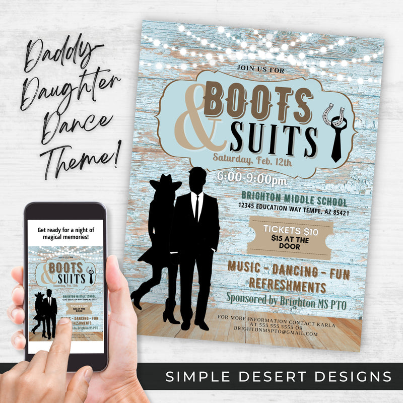 elegant rustic barnwood boots and suits country western dance flyers