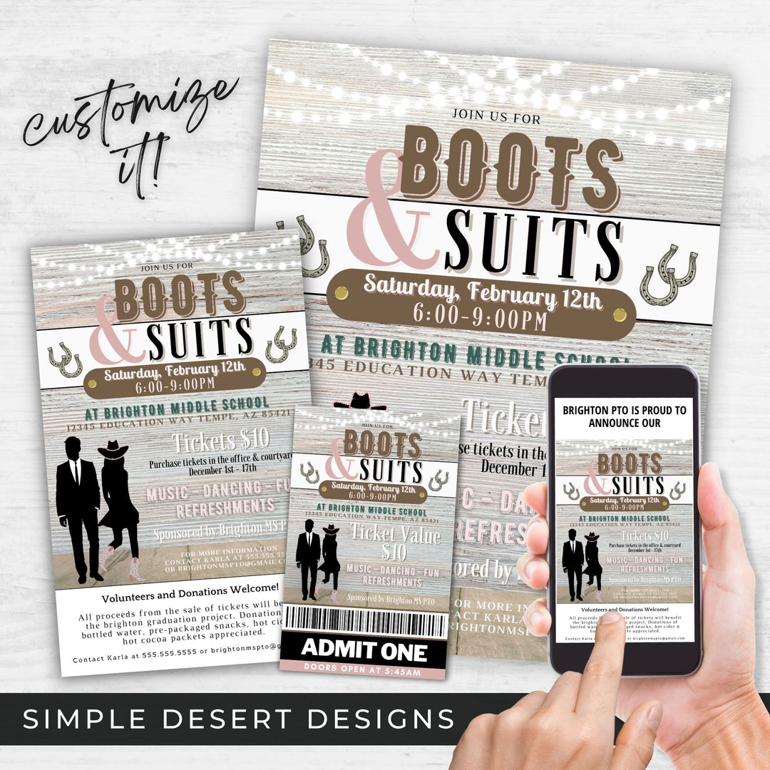 Boots and Suits Barn Dance Flyer Ticket Bundle | Simple Desert Designs