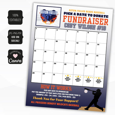 baseball fundraiser calendar with logo