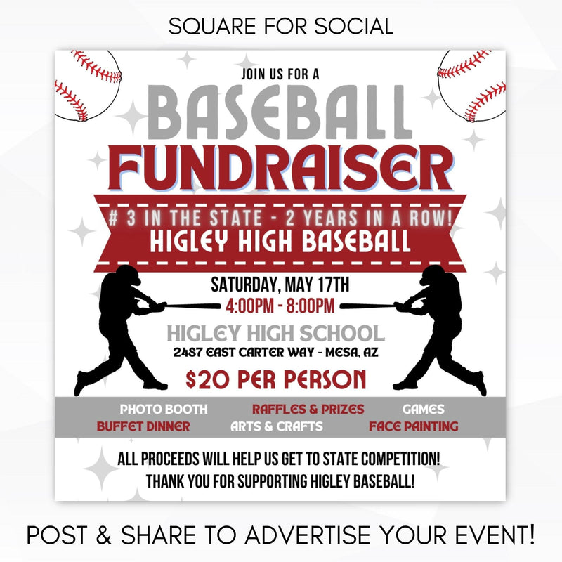 Baseball Fundraiser Flyer Invitation Set – Simple Desert Designs