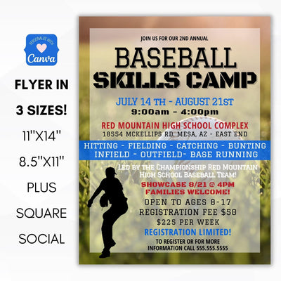 youth high school baseball team club fundraising idea summer skills camp for community center school or neighborhood
