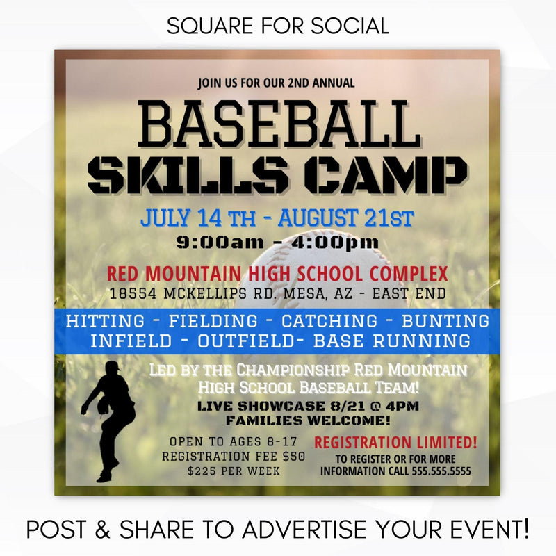 baseball club team skills after school summer camp social media marketing