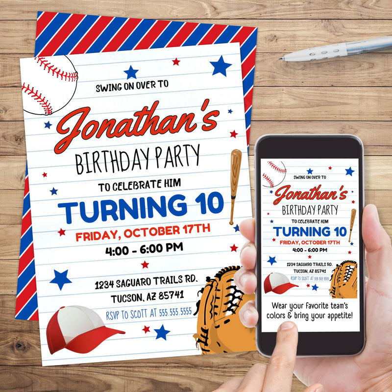 personalized baseball birthday party invitations