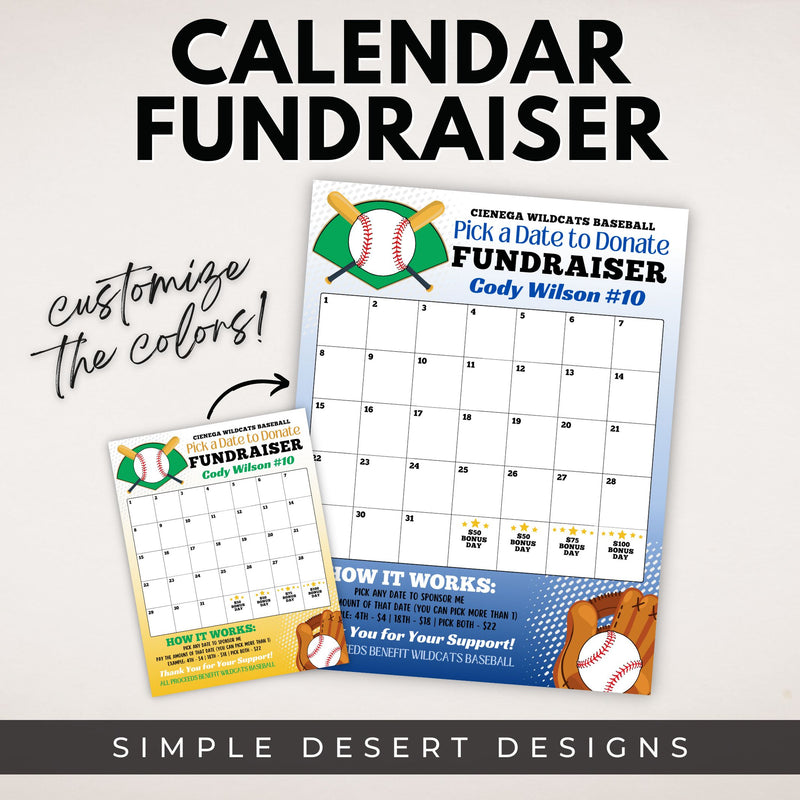 fully customizable baseball calendar fundraiser template