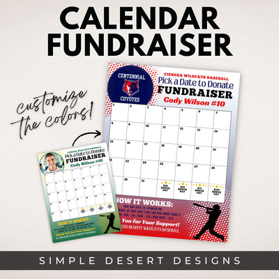 baseball fundraiser calendar customized with photo and logo