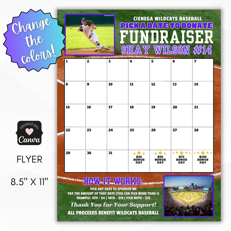 change the colors on your calendar fundraiser template to match your team or charity