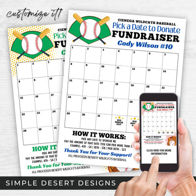 customizable baseball calendar fundraiser template with endless color combinations