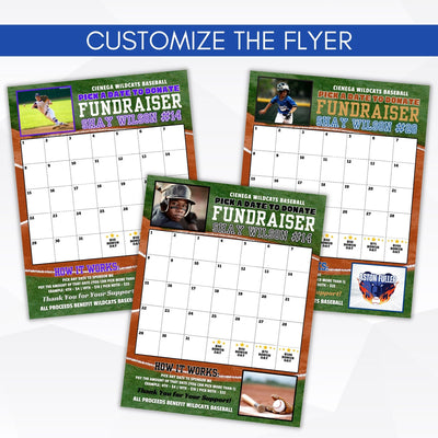 custom baseball calendar fundraiser template with color variations shown