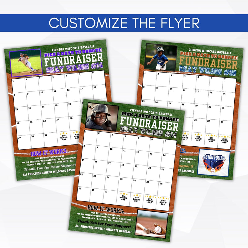 custom baseball calendar fundraiser template with color variations shown