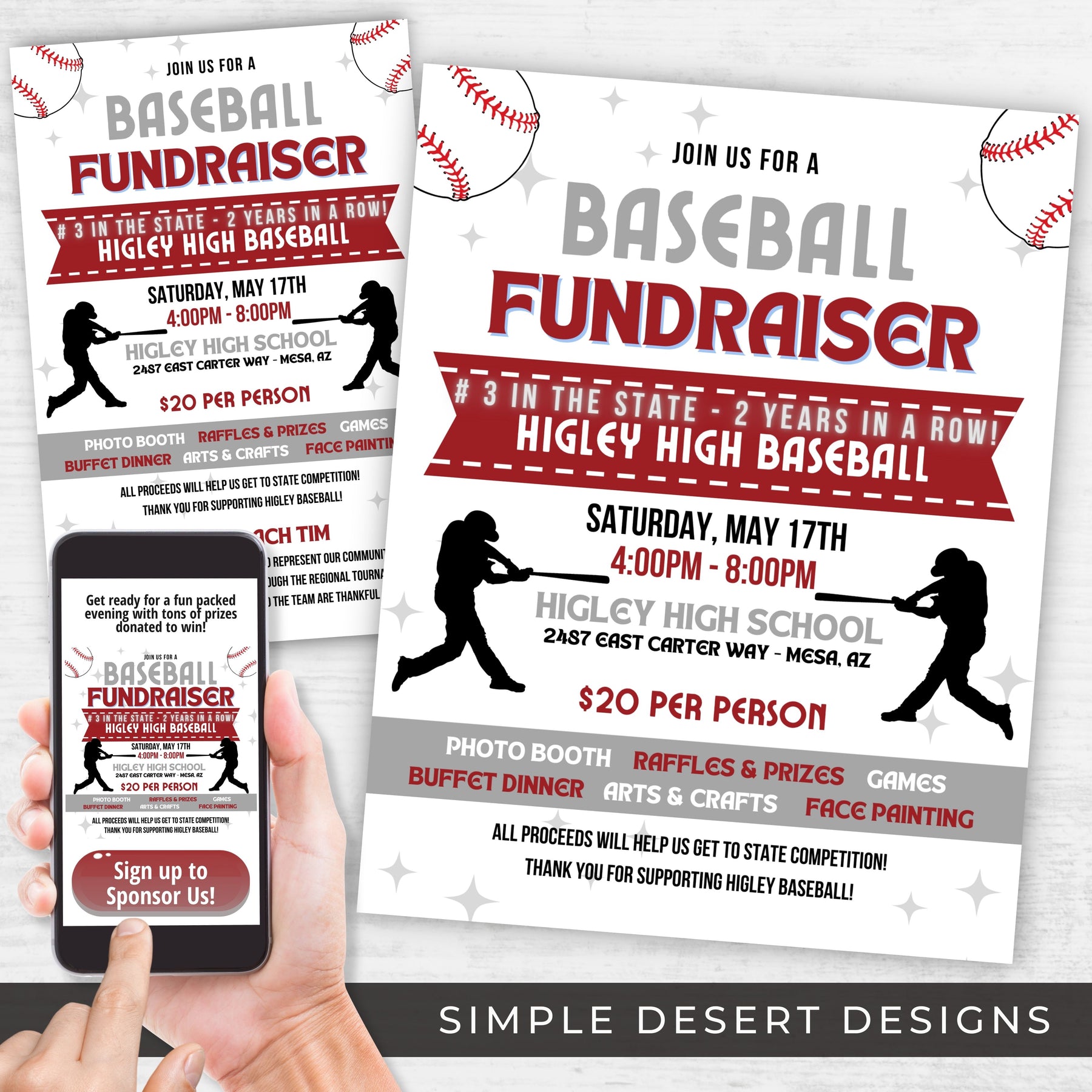 Baseball Raffle Poster Baseball Fundraiser Flyer Invitation Set – Simple Desert Designs