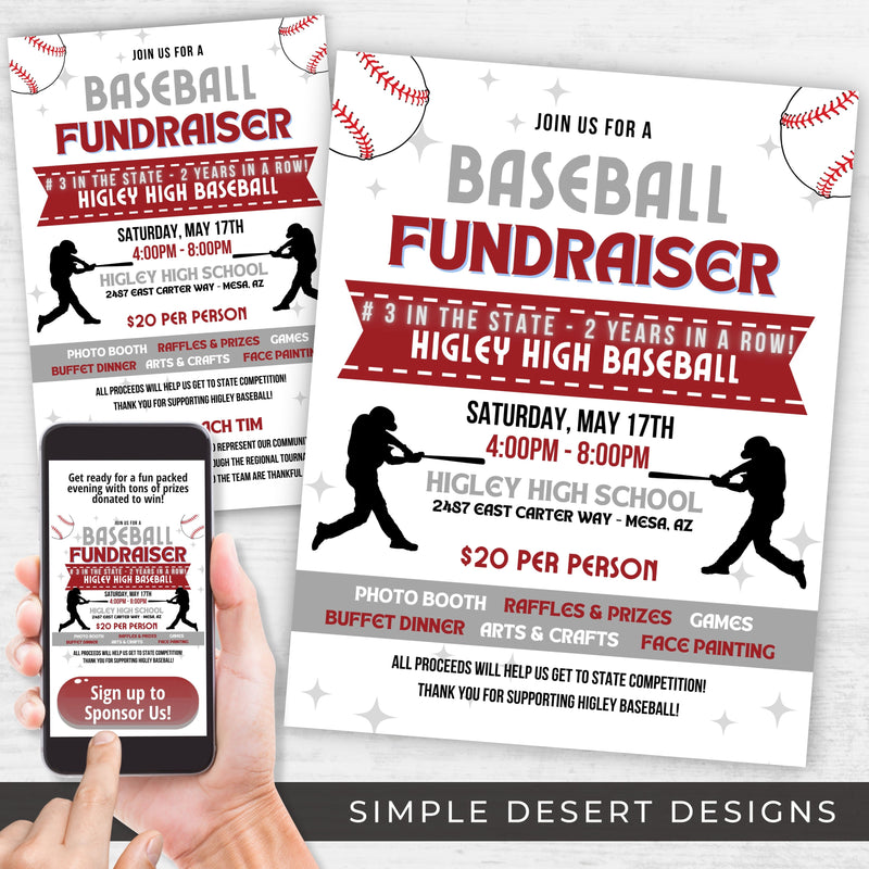 customizable color changing baseball fundraiser flyers bundle