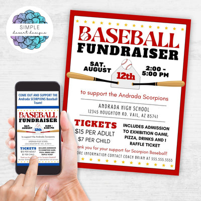 baseball fundraiser flyer with customizable colors for any fundraising ideas